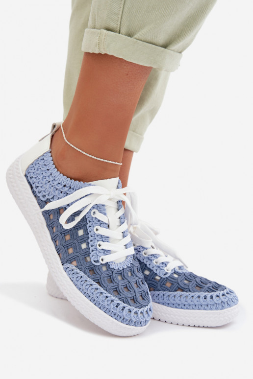 avec des écrits Peau chaussures Féminin D&A GR61-5951 couleur bleue