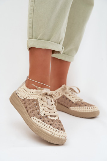 Chaussures en cuir beiges à motifs pour femmes D&A GR61-5951