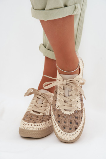 Chaussures en cuir beiges à motifs pour femmes D&A GR61-5951 2