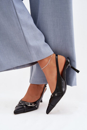 Sandales pour femmes avec des talons fins avec des bandes I avec boucles couleur noire Parina 2