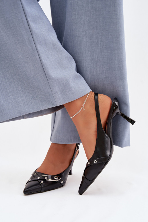 Sandales pour femmes avec des talons fins avec des bandes I avec boucles couleur noire Parina