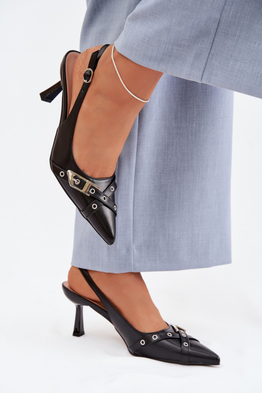 Sandales pour femmes avec des talons fins avec des bandes I avec boucles couleur noire Parina