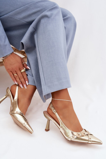 Sandales pour femmes avec des talons fins avec des bandes I avec boucles couleur dorée Parina