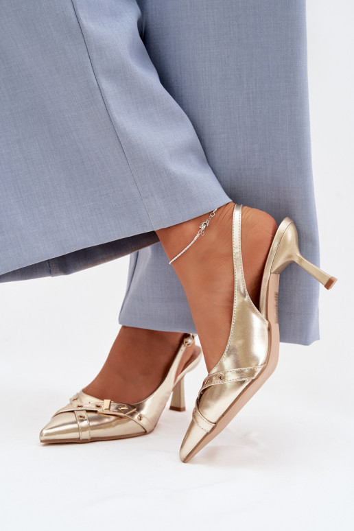 Sandales pour femmes avec des talons fins avec des bandes I avec boucles couleur dorée Parina