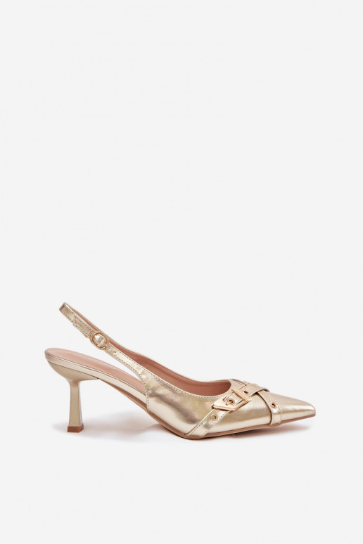 Sandales pour femmes avec des talons fins avec des bandes I avec boucles couleur dorée Parina