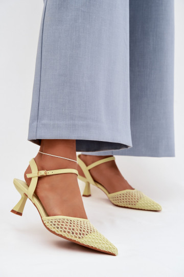 Sandales pour femmes à talons avec résille de couleur jaune Brilora 2