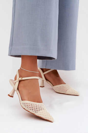 Sandales pour femmes à talons avec résille de couleur ivoire Brilora