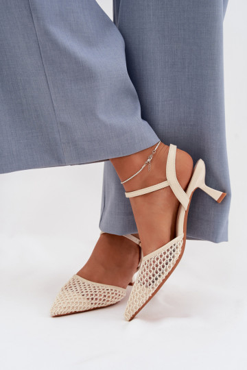 Sandales pour femmes à talons avec résille de couleur ivoire Brilora 2