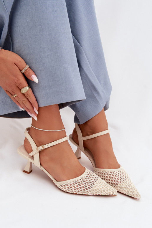 Sandales pour femmes avec des talons avec maille couleur ivoire Brilora