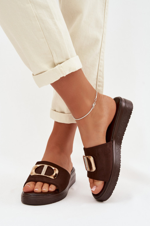 Pantoufles pour femmes Ze couleur doréem Detalem CzekoladoÀe Elmera