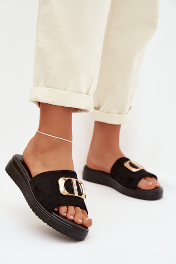 Pantoufles pour femmes Ze couleur doréem Detalem couleur noire Elmera