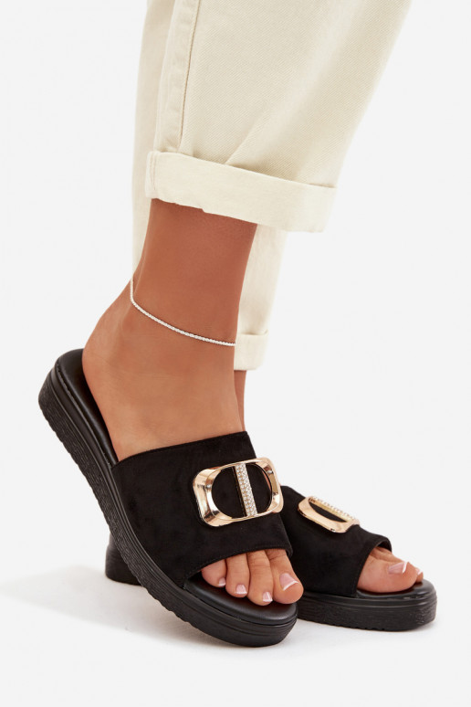 Pantoufles pour femmes Ze couleur doréem Detalem couleur noire Elmera