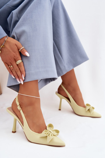 Sandales pour femmes à talons fins avec des nœuds de couleur jaune Jonera