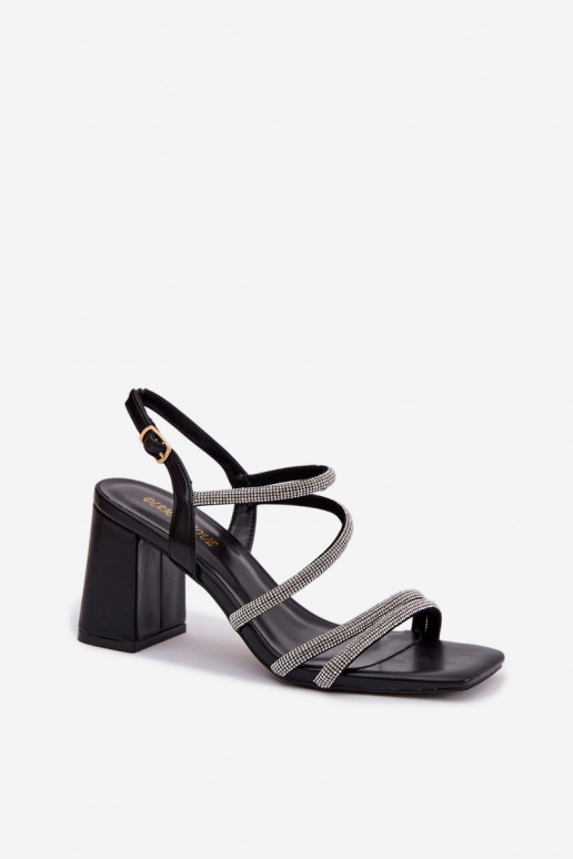 Sandales à talons hauts pour femme avec des bandes Et des zircons couleur noire Brelia