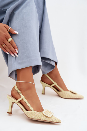 Sandales pour femmes à talons avec des éléments décoratifs de couleur jaune Eslina