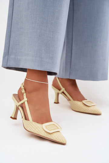 Sandales pour femmes à talons avec des éléments décoratifs de couleur jaune Eslina 2