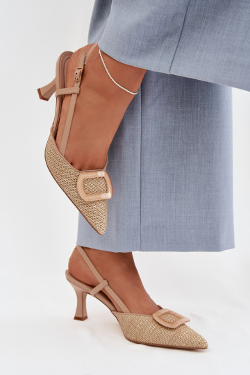 Sandales pour femmes à talons avec des éléments décoratifs de couleur nude Eslina