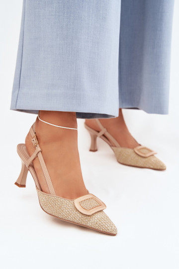 Sandales pour femmes à talons avec des éléments décoratifs de couleur nude Eslina 2