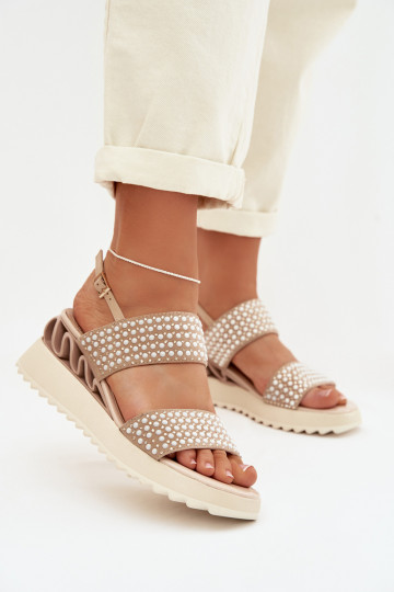 Sandales en cuir suédé avec décoration D&A CR61-3067 de couleur sable