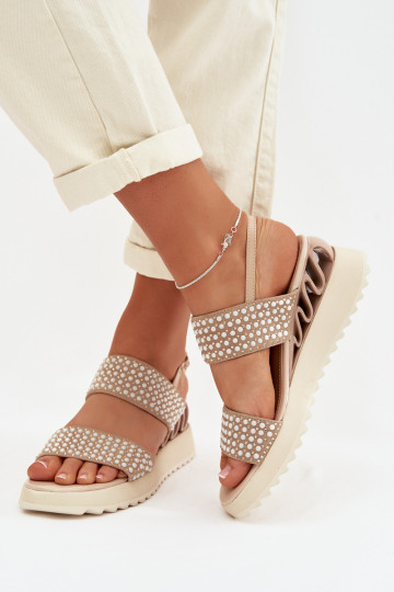 Peau Sandales en daim Avec décoration D&A CR61-3067 beige 2