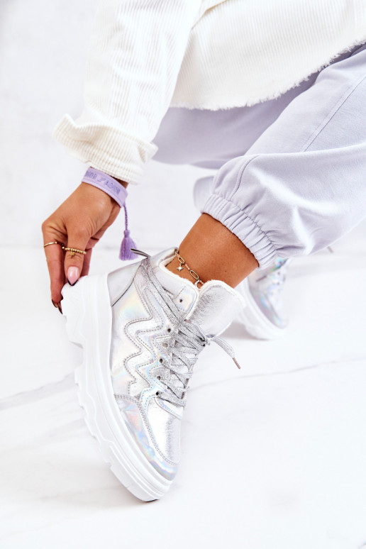 Style sportif chaussures réchauffer couleur argent Joenne