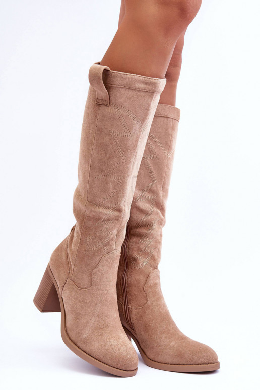 en daim bottes pour femmes avec des talons beige Khabira