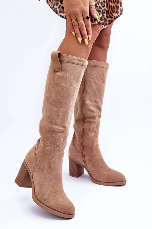 en daim bottes pour femmes avec des talons beige Khabira