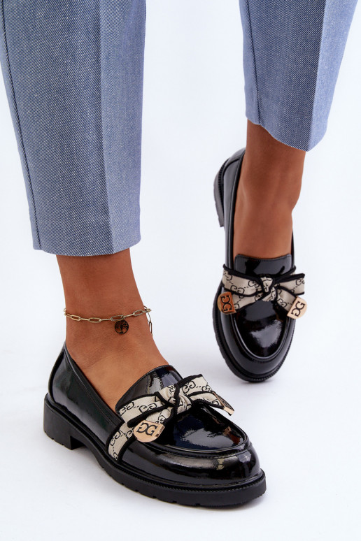 avec effet vernis Féminin chaussures Mocassins S.Barski HY330A couleur noire