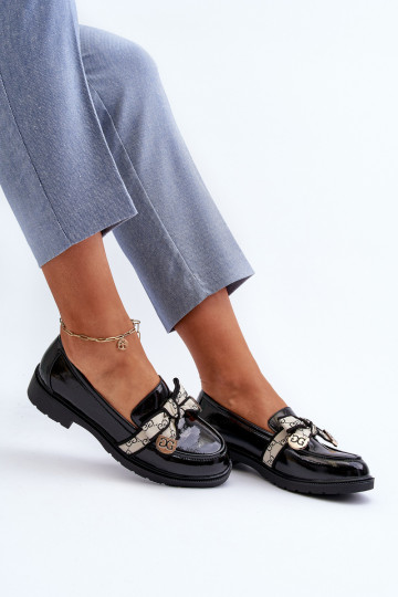 avec effet vernis Féminin chaussures Mocassins S.Barski HY330A couleur noire 2