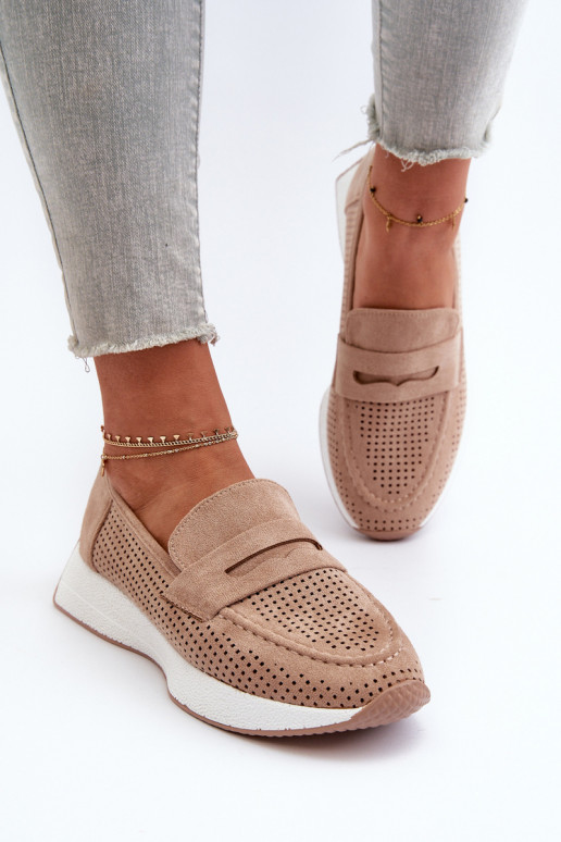 Mocassins plateforme femme en daim écologiqueoÀe beige Inesqua