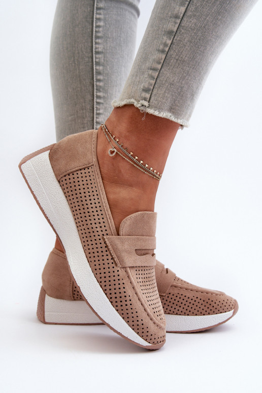 Mocassins plateforme femme en daim écologiqueoÀe beige Inesqua