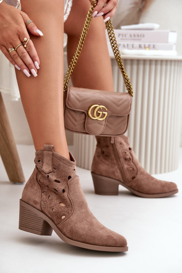 Féminin Boots en daim ajourées style coÀ-boy marron S.Barski HY42-086