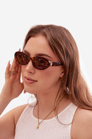 Lunettes de soleil pour femmes avec des perles artificielles couleur marron 2