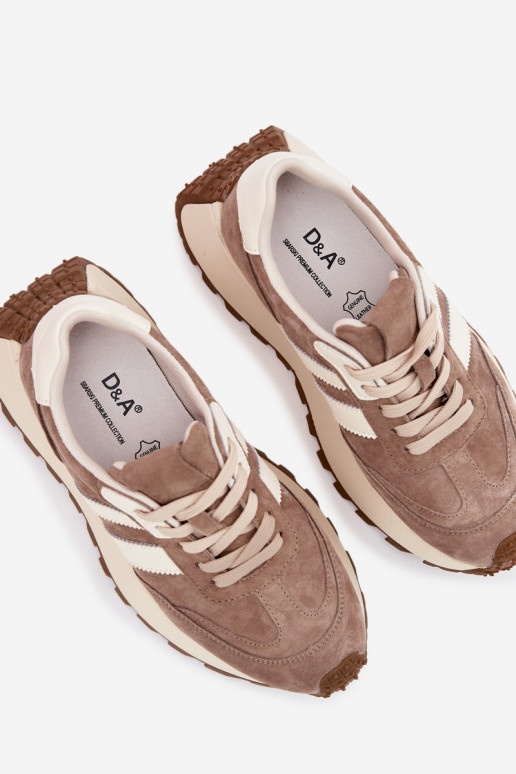 Chaussures modèle baskets en daim avec une plateforme D&A GR61-5986 beige