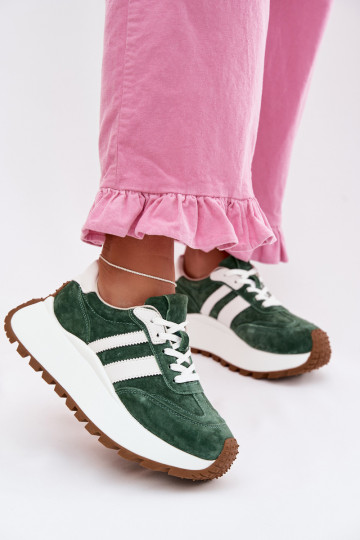 Chaussures modèle baskets en daim avec une plateforme D&A GR61-5986 couleur verte