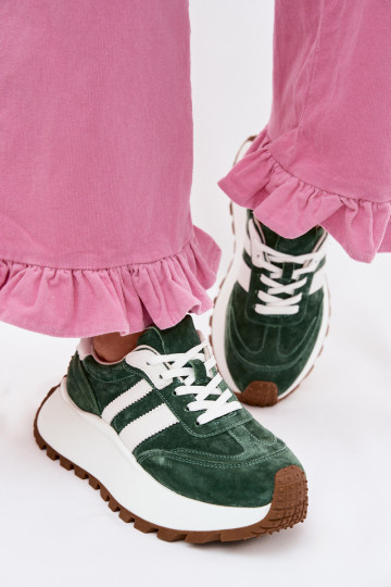 Chaussures modèle baskets en daim avec une plateforme D&A GR61-5986 couleur verte 2