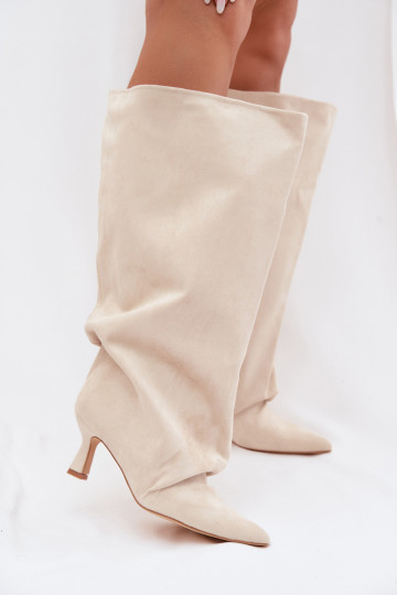 bottesSzeroką CholeÀką I Il fautrszczeniem avec des talons beige Harela 2