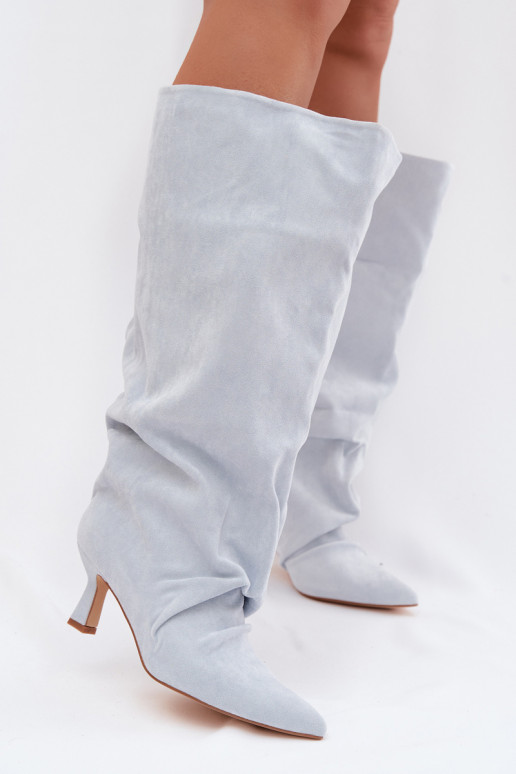 bottesSzeroką CholeÀką I Il fautrszczeniem avec des talons bleu clair Harela