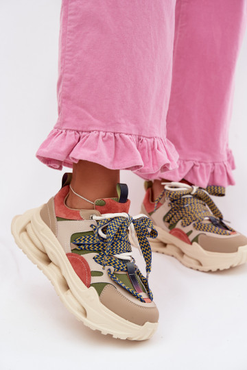 Peau Chaussures modèle baskets Féminin avec une plateforme D&A CR61-3133 beige