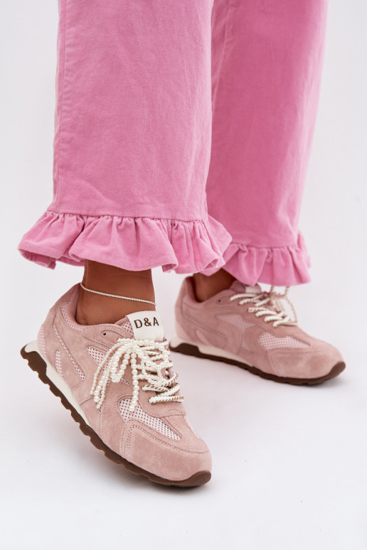 Peau en daim Chaussures modèle baskets Féminin MK61-0705 couleur rose