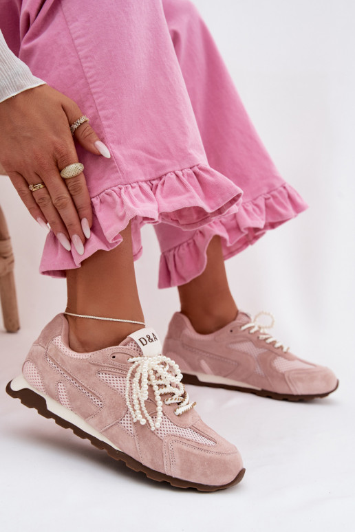Peau en daim Chaussures modèle baskets Féminin MK61-0705 couleur rose