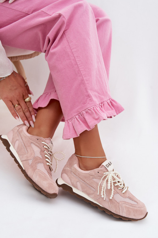 Peau en daim Chaussures modèle baskets Féminin MK61-0705 couleur rose