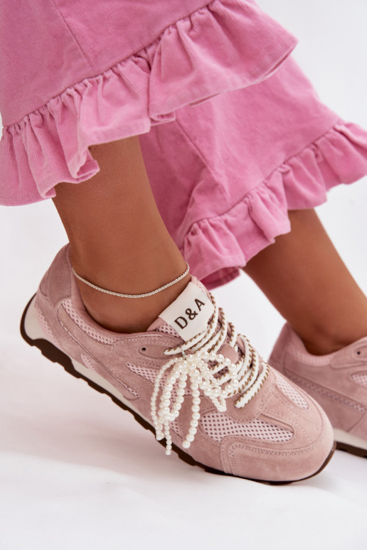 Peau en daim Chaussures modèle baskets Féminin MK61-0705 couleur rose