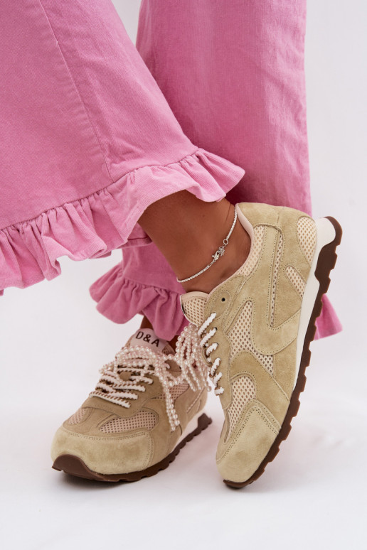 Peau en daim Chaussures modèle baskets Féminin MK61-0705 vert clair