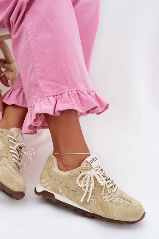 Peau en daim Chaussures modèle baskets Féminin MK61-0705 vert clair