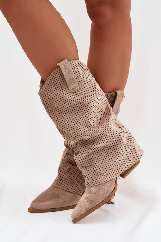 bottes style coÀboy avec des franges avec des talons beige Pireya