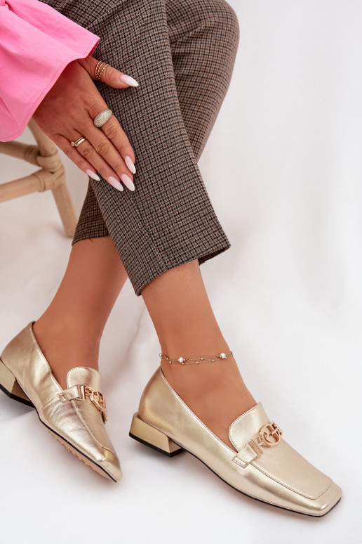 Peau mocassins pour femmes Avec des décorations Detalem D&A CR61-3125 couleur dorée