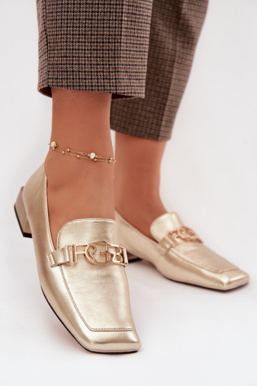 Peau mocassins pour femmes Avec des décorations Detalem D&A CR61-3125 couleur dorée 2