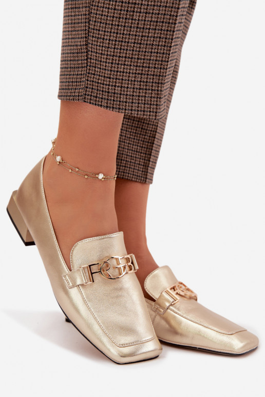 Peau mocassins pour femmes Avec des décorations Detalem D&A CR61-3125 couleur dorée