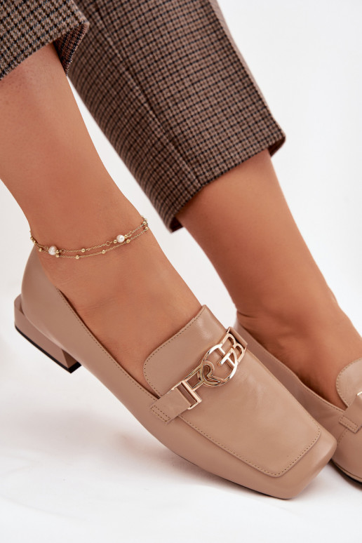 Peau mocassins pour femmes Avec des décorations Detalem D&A CR61-3125 beige